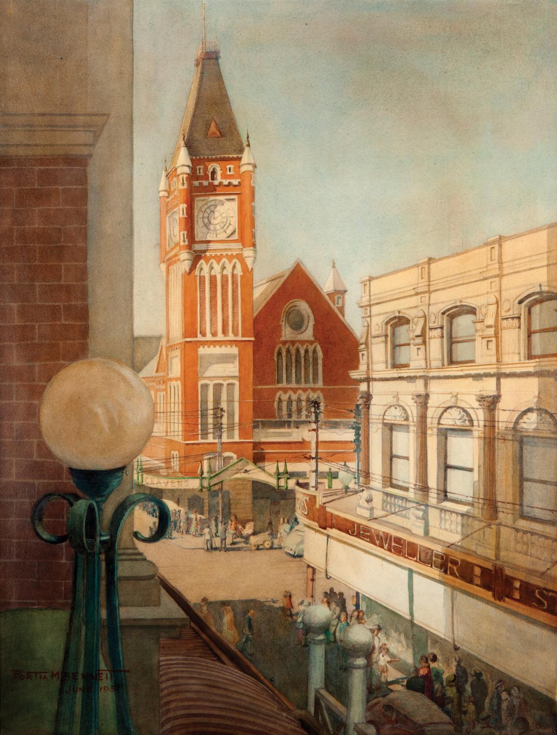 Perth Town Hall painting by Portia Bennett 1951