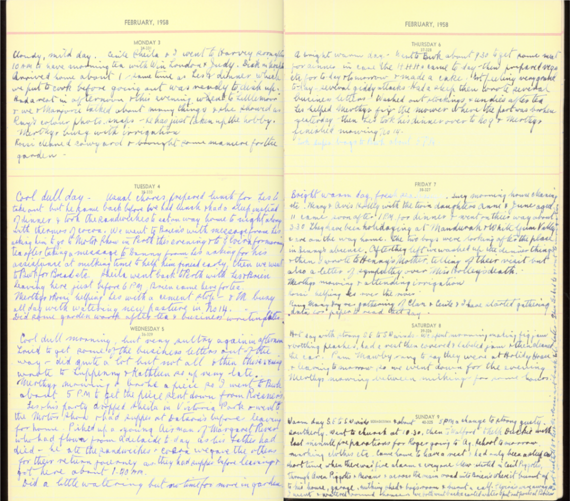 Emily Clifton diaries Extract from 1958 Collins Australian Diary 