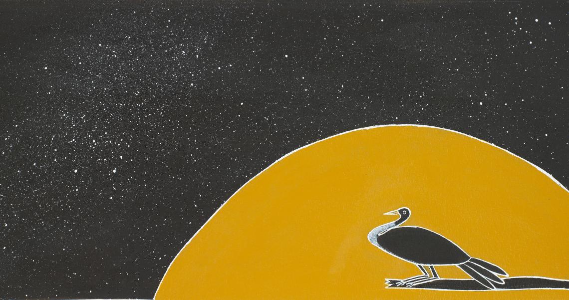 Original artwork by Johnny Warrkatja Malibirr for A Little Birds Day Here comes Moon