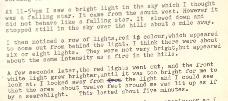 1966 statement made by farmhand at Kununurra regarding witnessing unidentified flying object