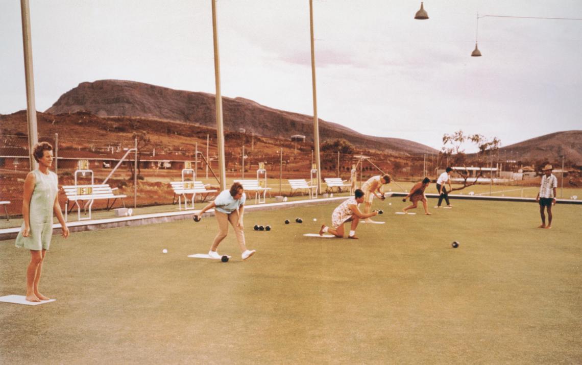 BA28171782 Women playing bowls at the Tom Price Bowling Club 16 April 1970
