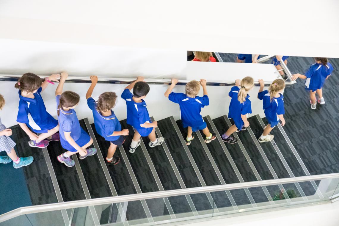 School group on stairwell