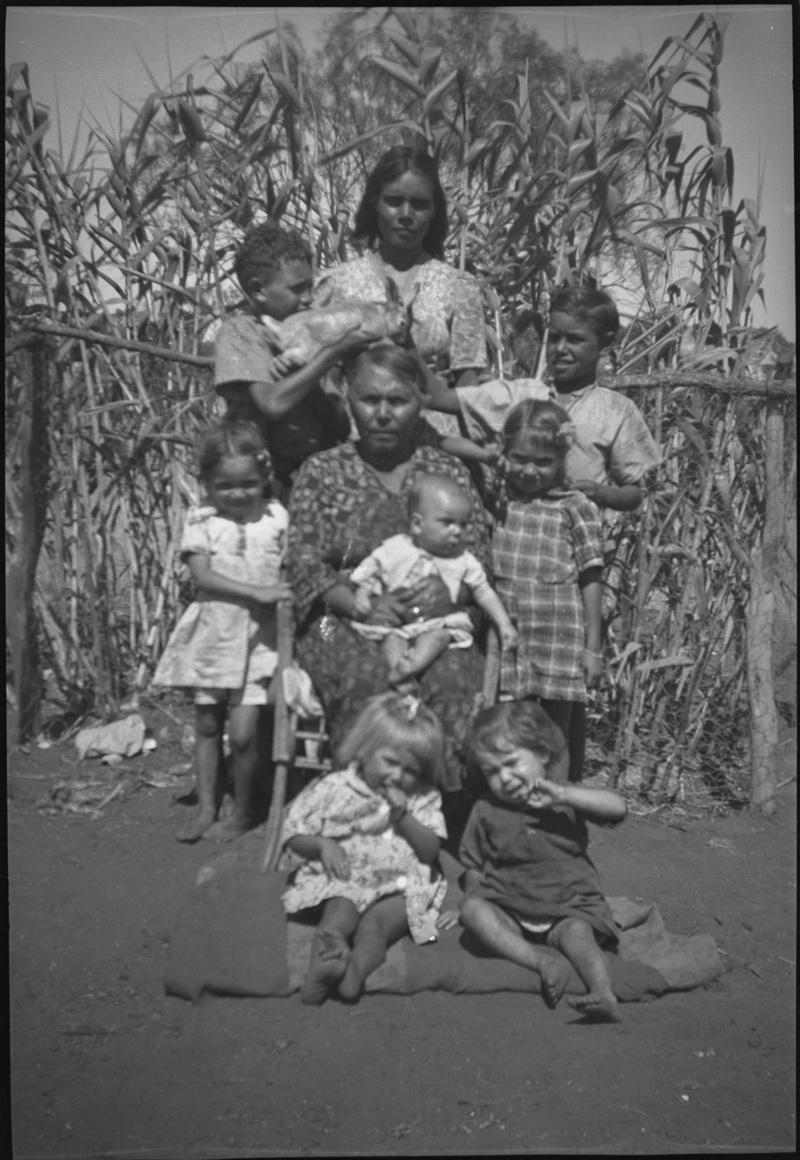  Julia Walley seated with daughter Mavis Phillips back and Mavis children Lois and Frances L-R beside Julia and Georgina and Norma front Goomalling ca1957