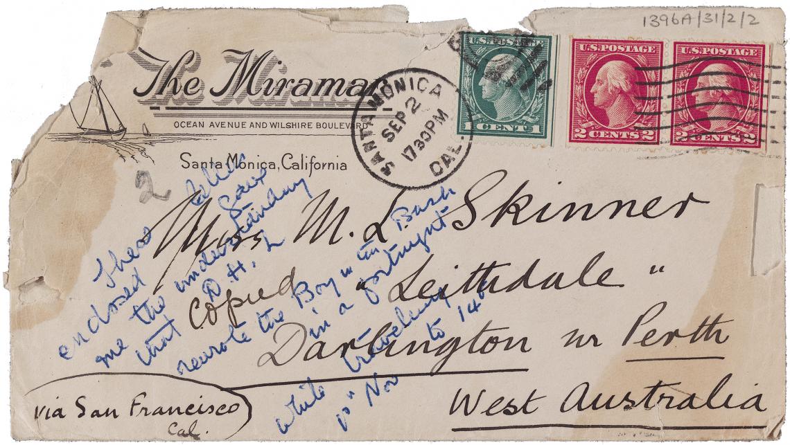 DH Lawrence letter to Mollie Skinner envelope 1923