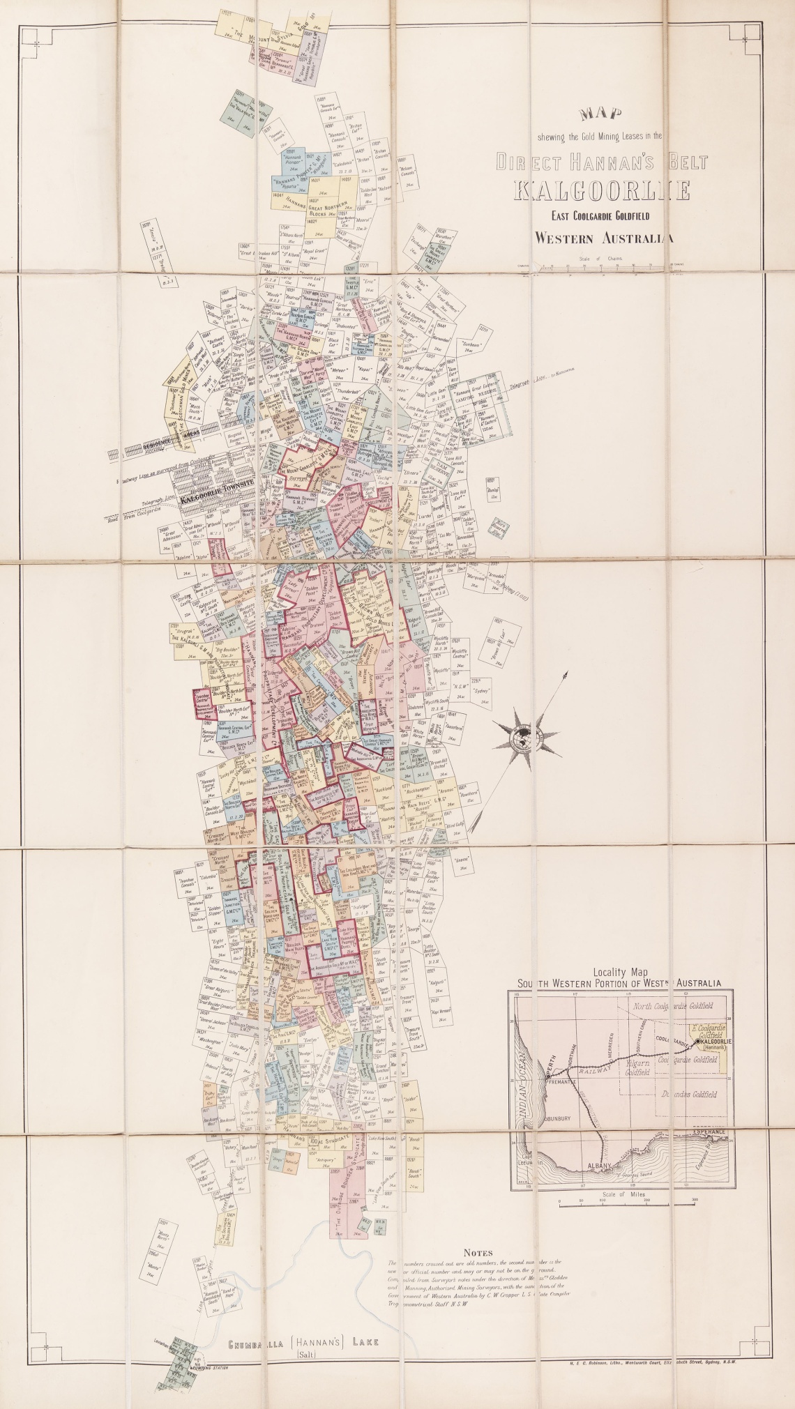 Map showing the gold mining leases in the Direct Hannans Belt Kalgoorlie East Coolgardi