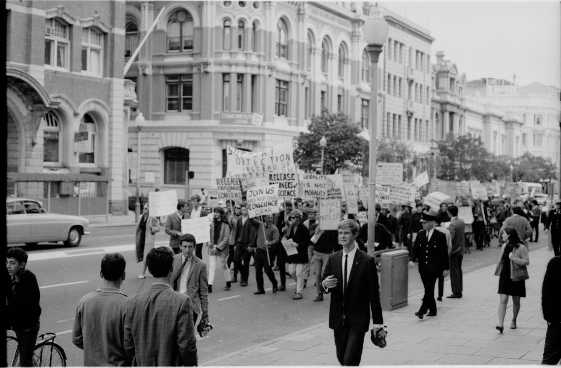 Demonstration supporting Vietnam War conscientious objectors approximately 1970