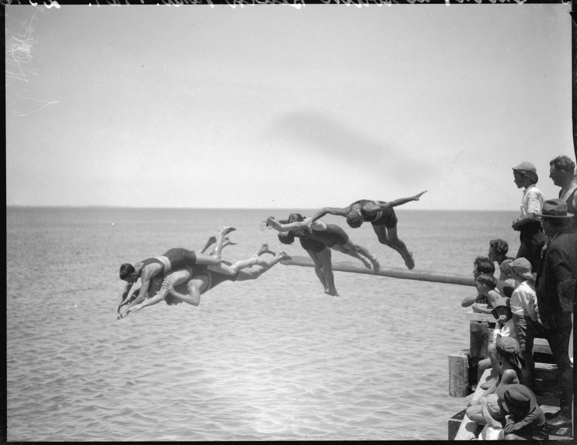 Trick diving at South Beach around 1924
