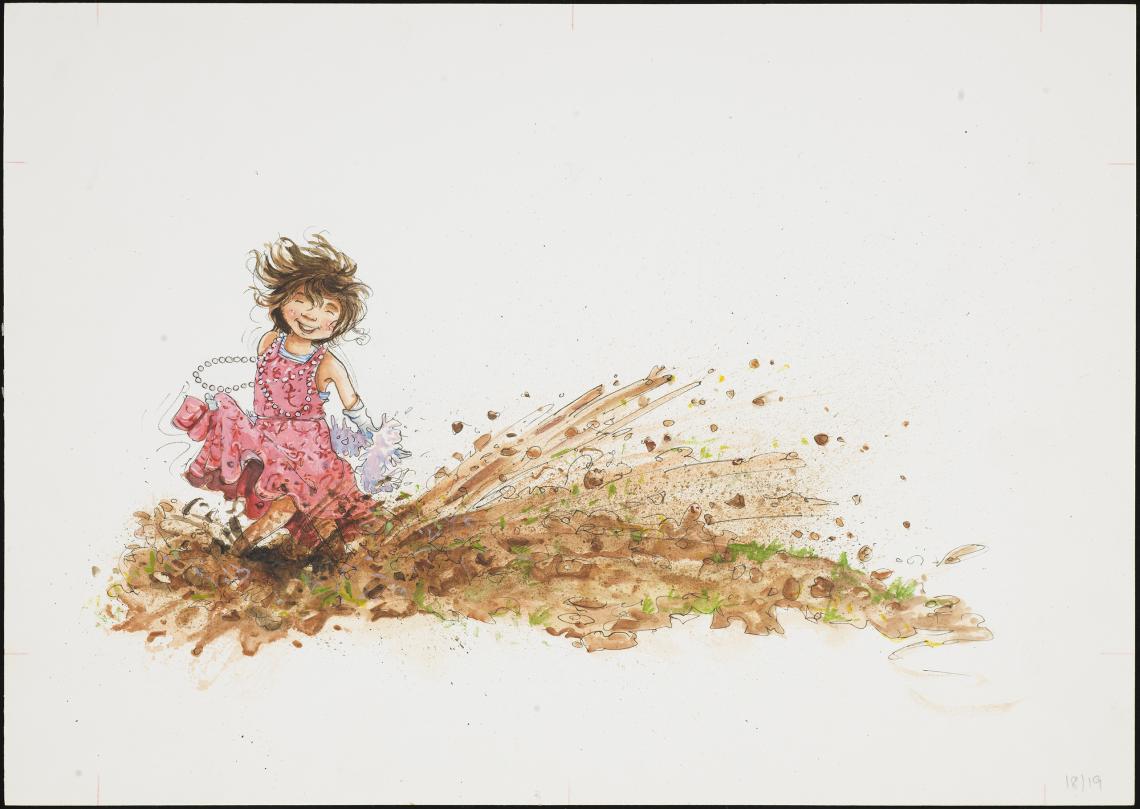 She SPLASHED in the dirt Original artwork for A Perfectly Posh Pink Afternoon Tea