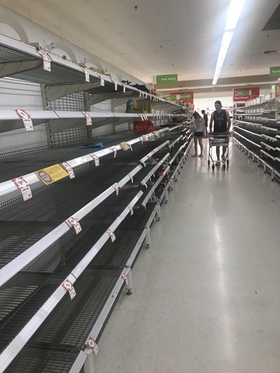 The pasta aisle at Coles in Waterford stripped bare after panic buying during the COVID-19 pandemic 17 March 2020