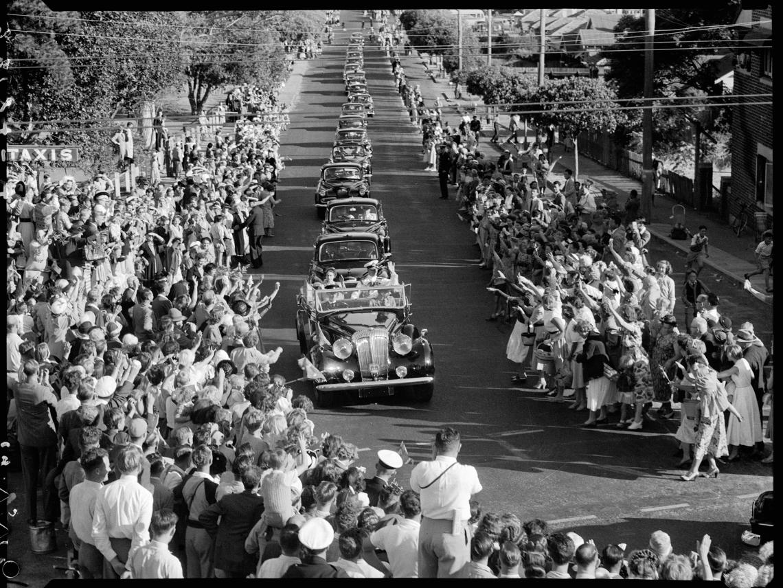 Queen Elizabeth II and Prince Philip travel through Claremont during their visit to Perth 1954
