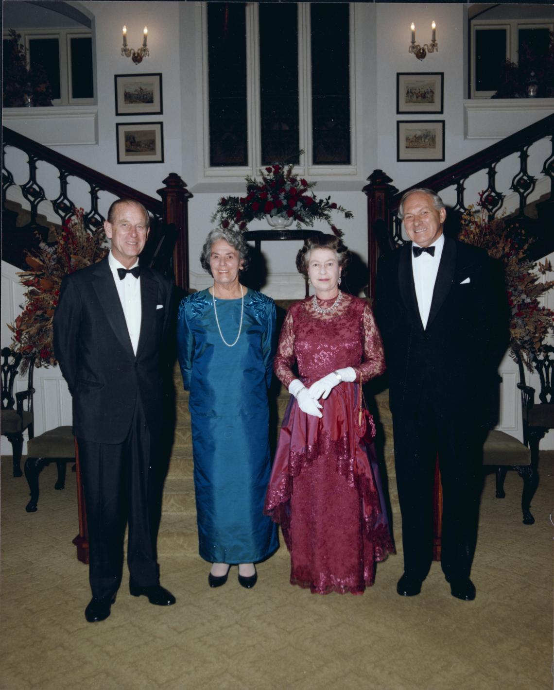 Gordon  Ruth Reid with Queen Elizabeth and Prince Philip 1988
