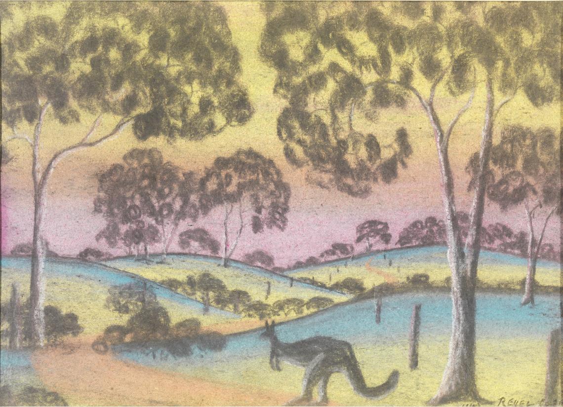Crayon drawing by Revel Cooper Carrolup Aboriginal Settlement childrens art collection