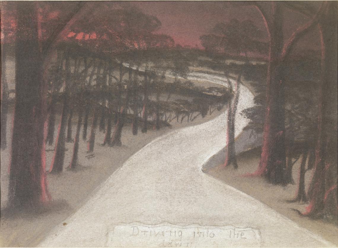 Driving into the dawn Crayon drawing Carrolup Aboriginal Settlement childrens art collection