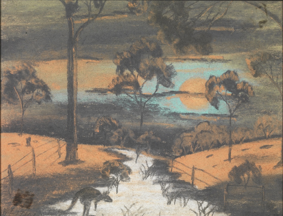 Reflections by Keith Morgan Crayon drawing by 10 year old Keith Morgan brought to Carrolup Settlement via Katanning in February 1950