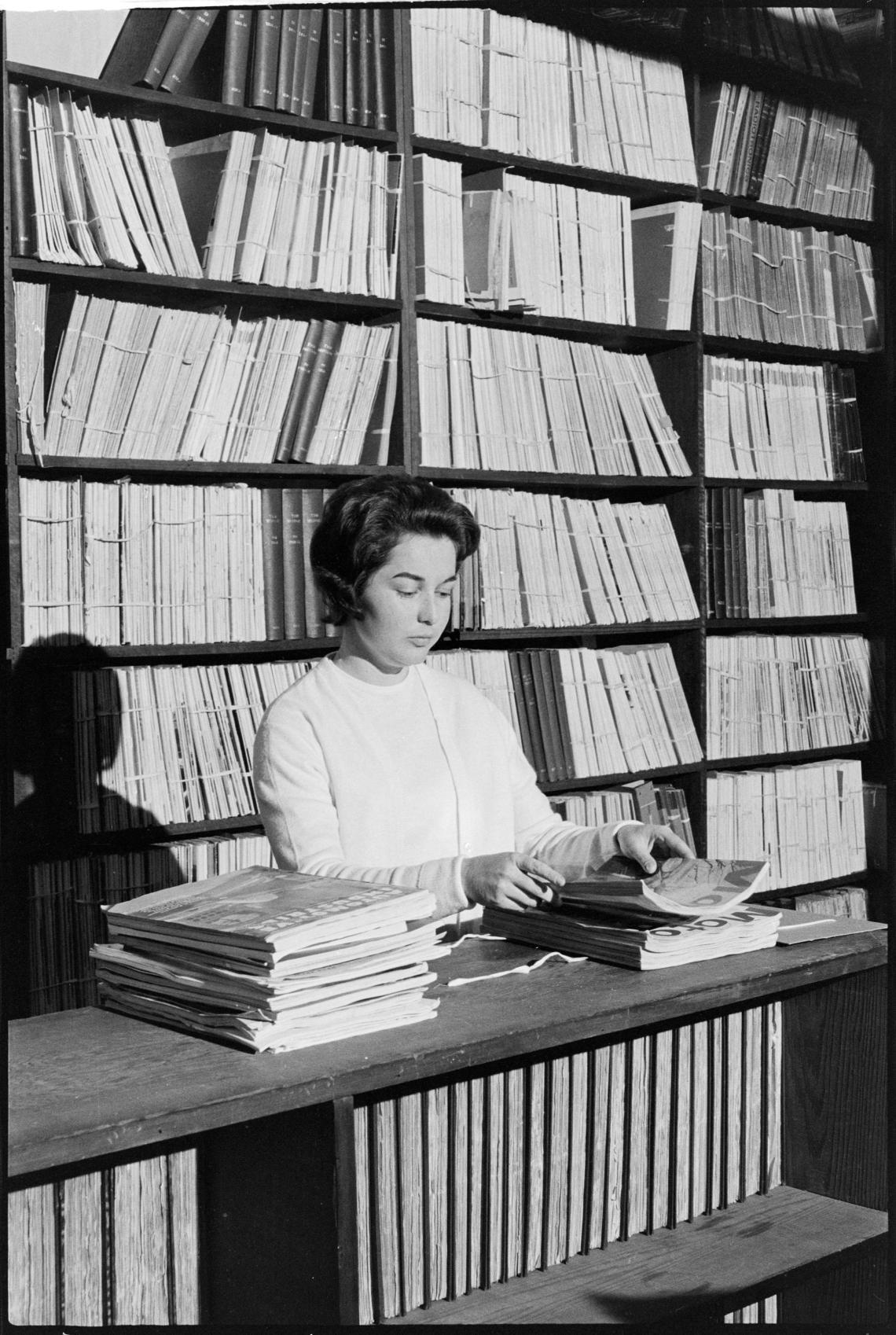 Pam Plummer filing serials at the State Library of Western Australia 1966
