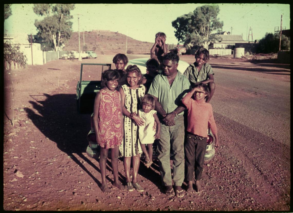 Family with a car believed to be taken at Leonora Western Australia ca 1965 Ron Williams Collection BA2750