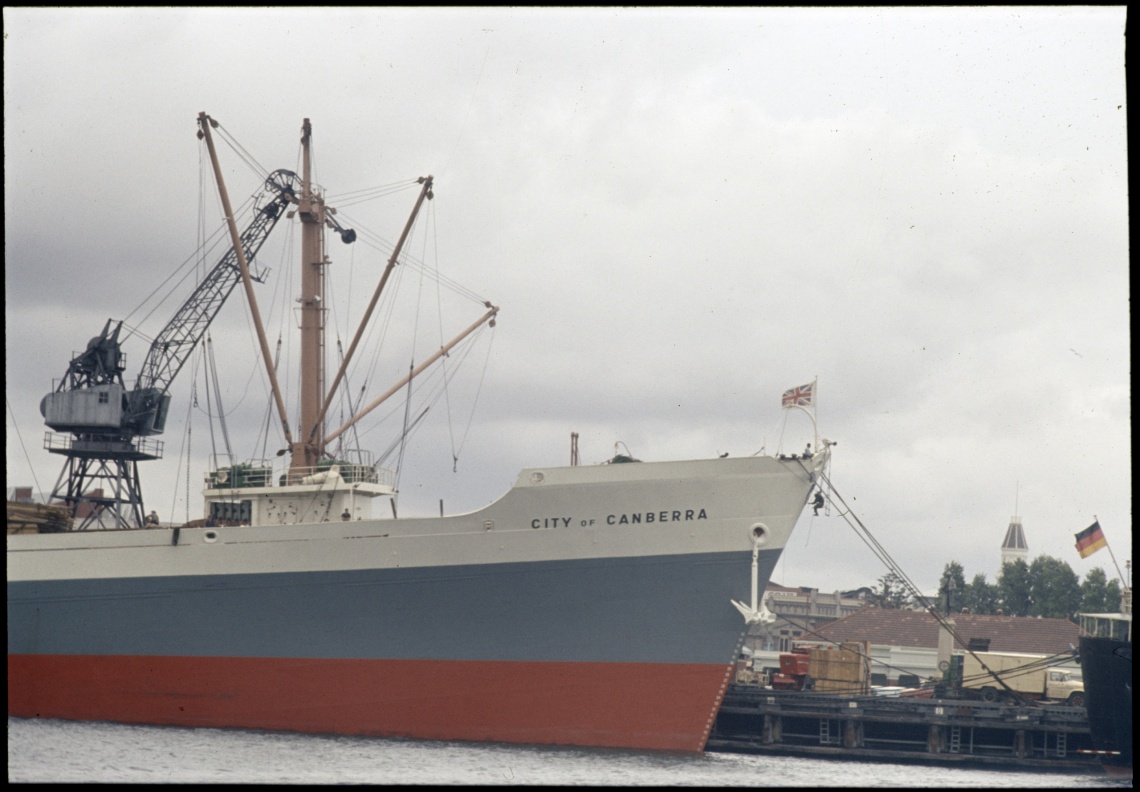 The City of Canberra at a Fremantle wharf 8 November 1968