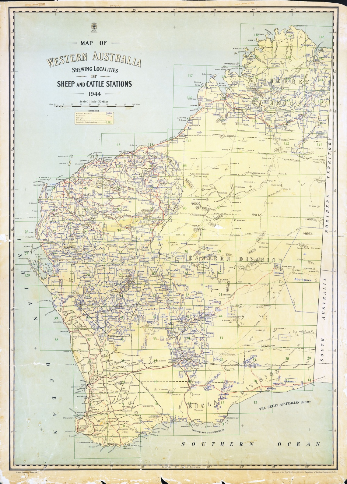 Map of Western Australia shewing localities of sheep and cattle stations 1944