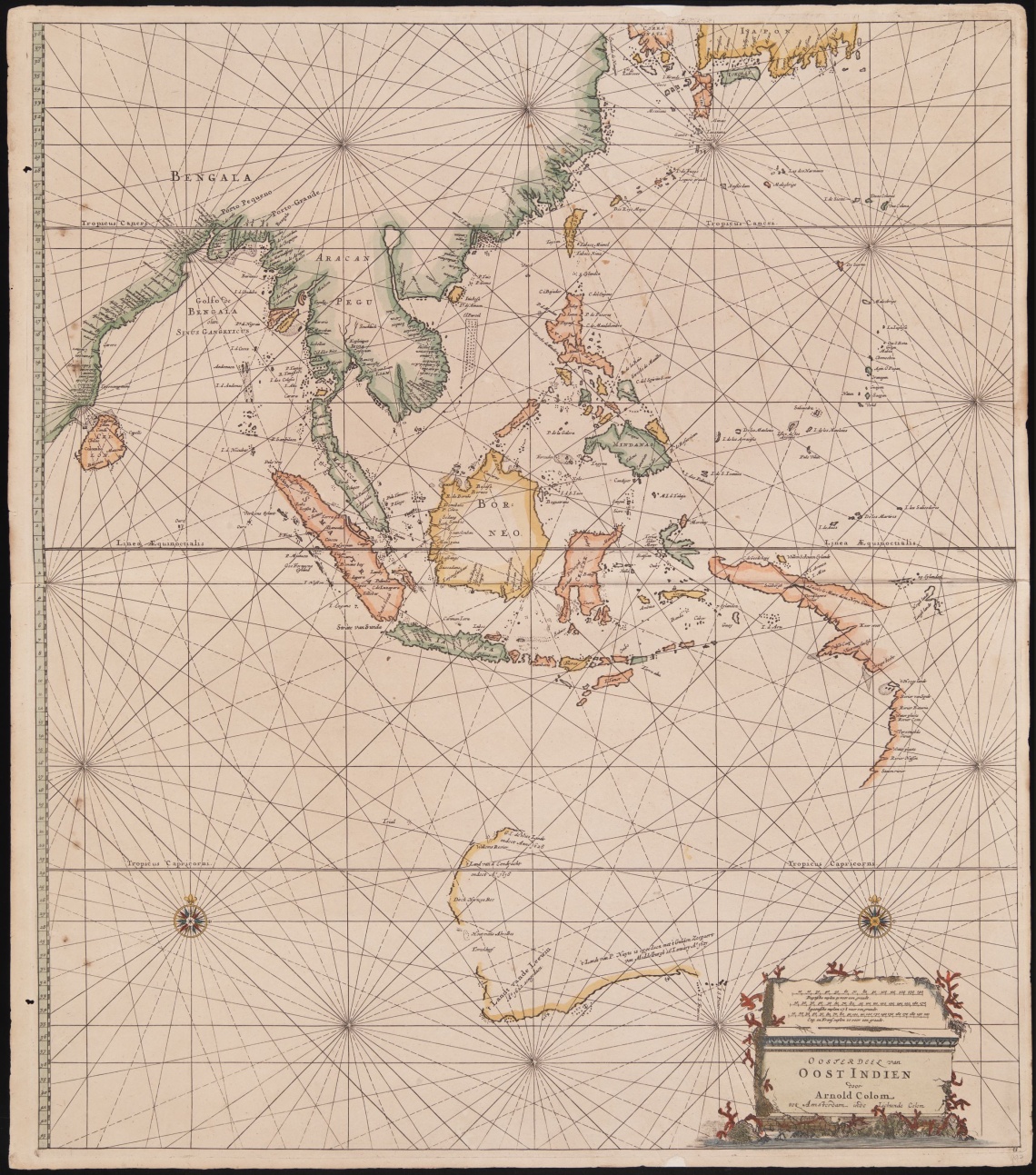 Oosterdeel van Oost Indien  door Arnold Colom First published by Colom in Zee-atlas ofte Water-Wereldt Amsterdam 1658