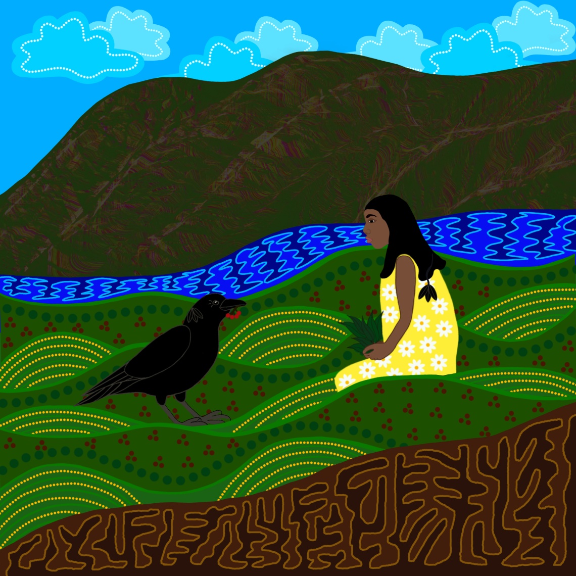 Gathering Herbs illustration from the book Crow Baby by Helen Milroy