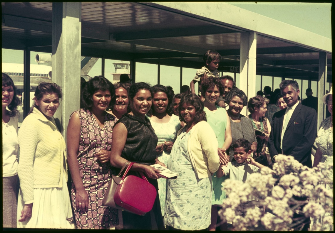  Joyce Mercy arriving at Perth Airport to visit Aboriginal Groups in Perth ca1962