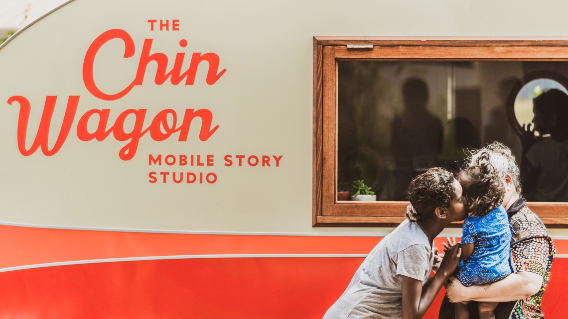 People in front of the Chin Wagon