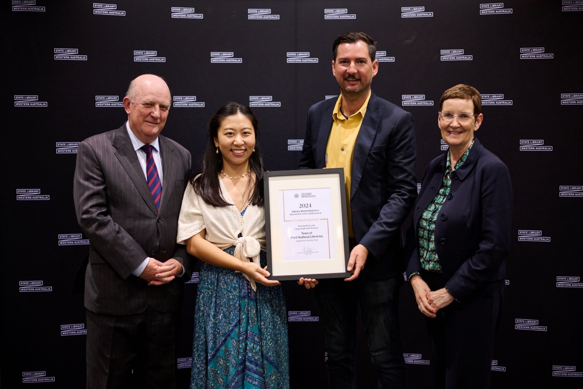 Hon Jon Day Chairman of the Library BoardIvy Chen Zhang David Synder and Catherine Clark CEO and State Librarian