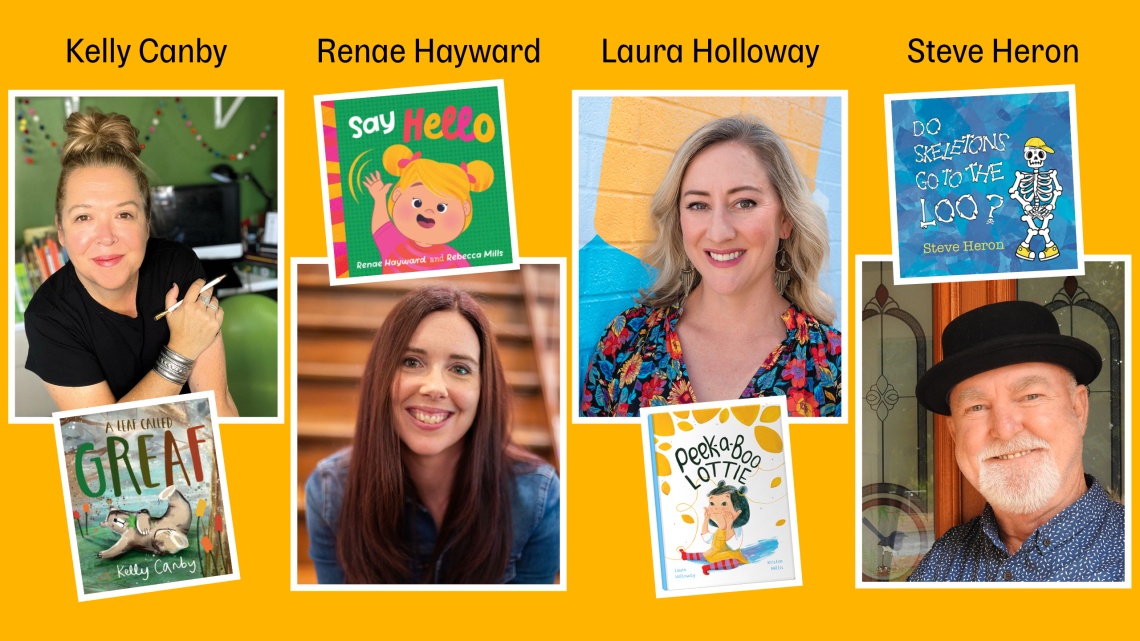 Headshots of Kelly Canby Renae Hayward Laura Holloway and Steve Heron with their books