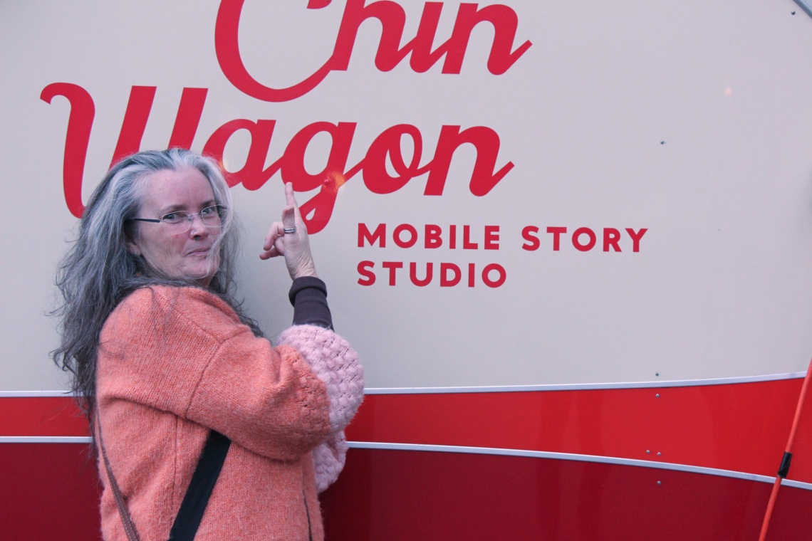 Suzanne Franklin standing outside the Chin Wagon