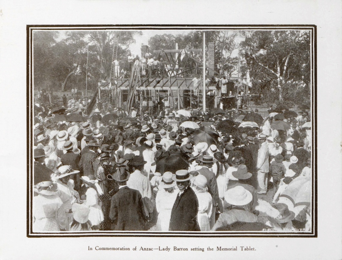 Anzac Cottage souvenir booklet crowd watching Lady Barron setting the Memorial Table