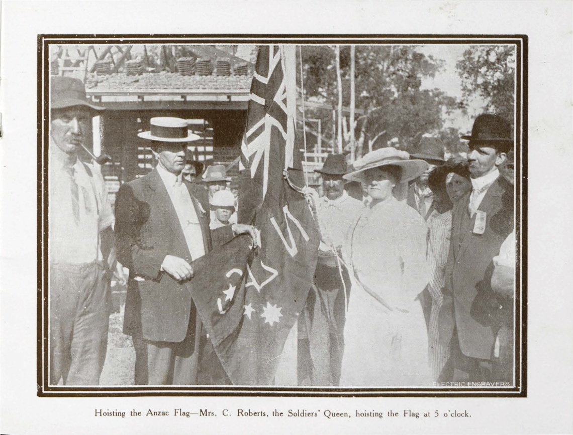 Anzac Cottage souvenir booklet Mrs C  Roberts the Soldiers Queen hoisting the Anzac Flag at 5 oloc