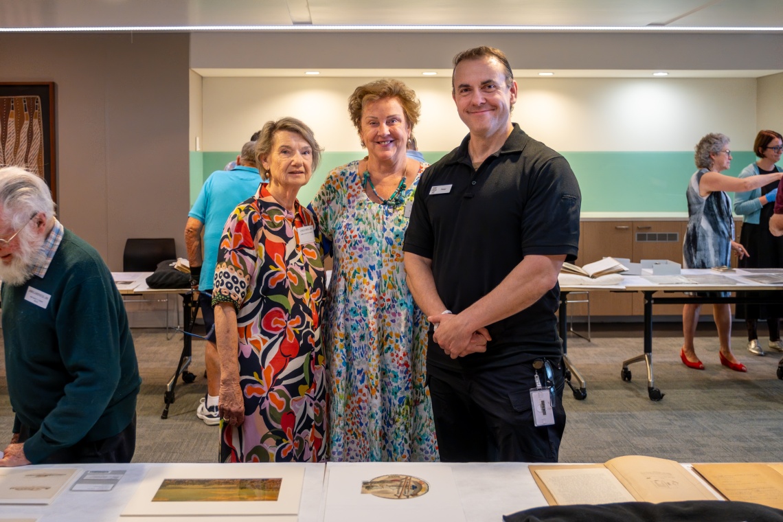 Lynley Ward Claire Johnston and Librarian Pete Edwards at the State Library