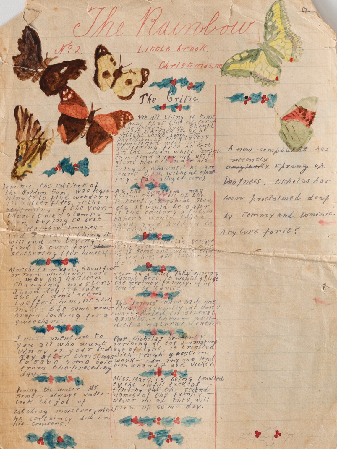 A lined page titled the Rainbow with pictures of butterflies