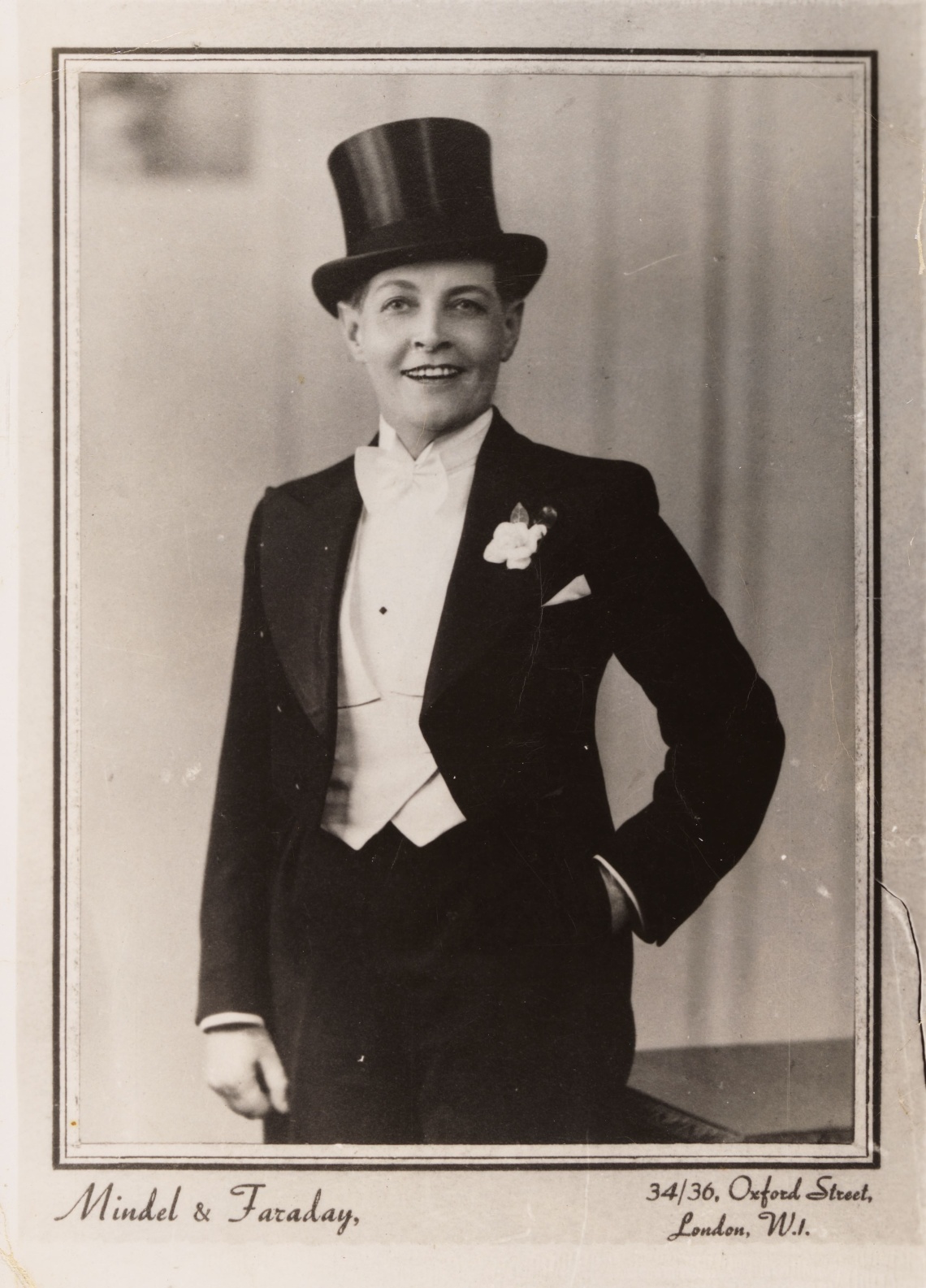  Studio portrait of Effie Fellows in costume of top hat and tails portraying Bobbie Folson Australias BoyGirl