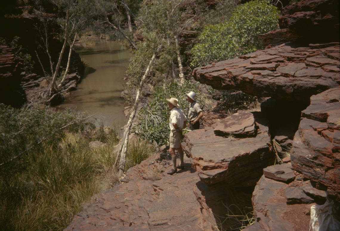 Arthur Fairall right and John Kitchings at Bee Gorge Hamersley Range Western Australia October 1963