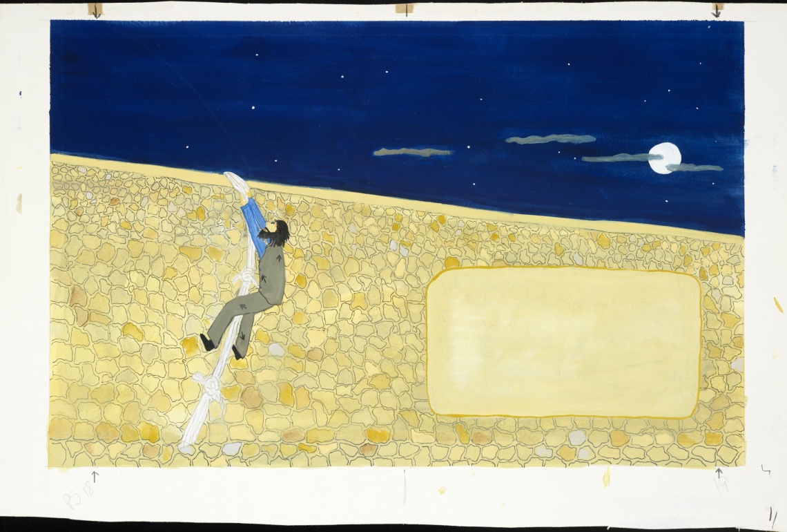 Moondyne Joe scaling a wall