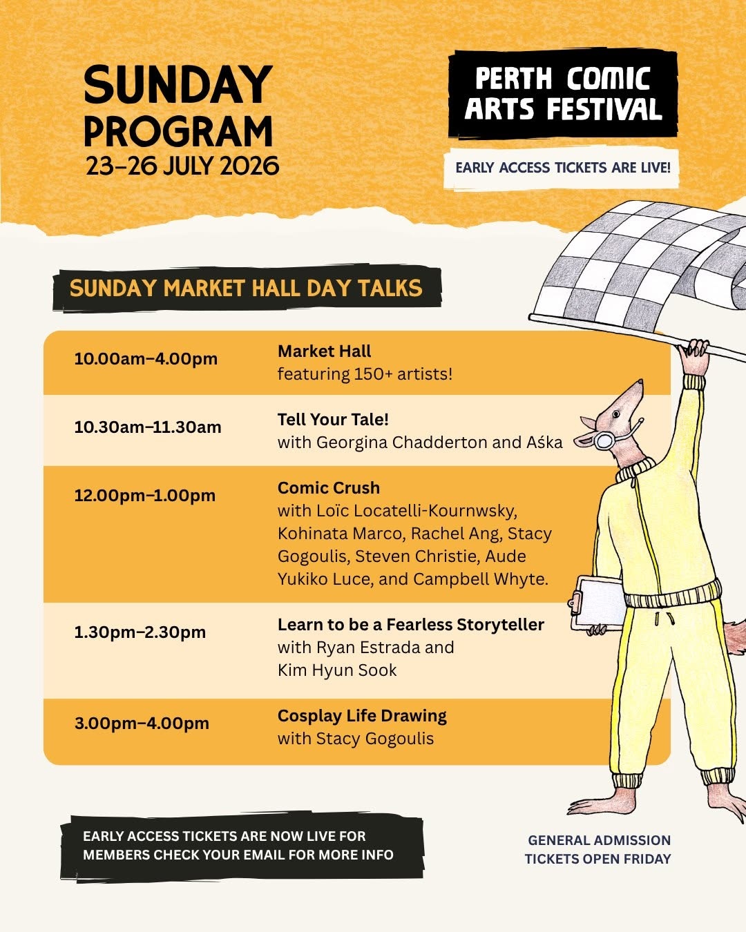 Perth Comic Arts Festival PCAF Sunday 26 July 2026 program