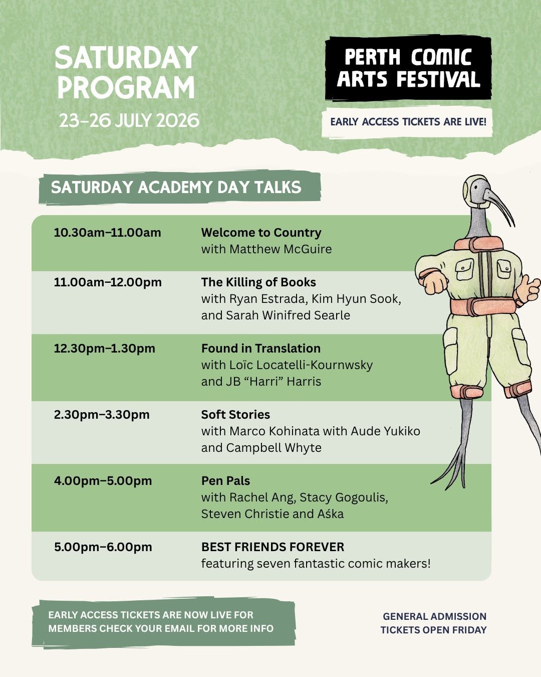 Perth Comic Arts Festival PCAF Saturday 25 July 2026 program