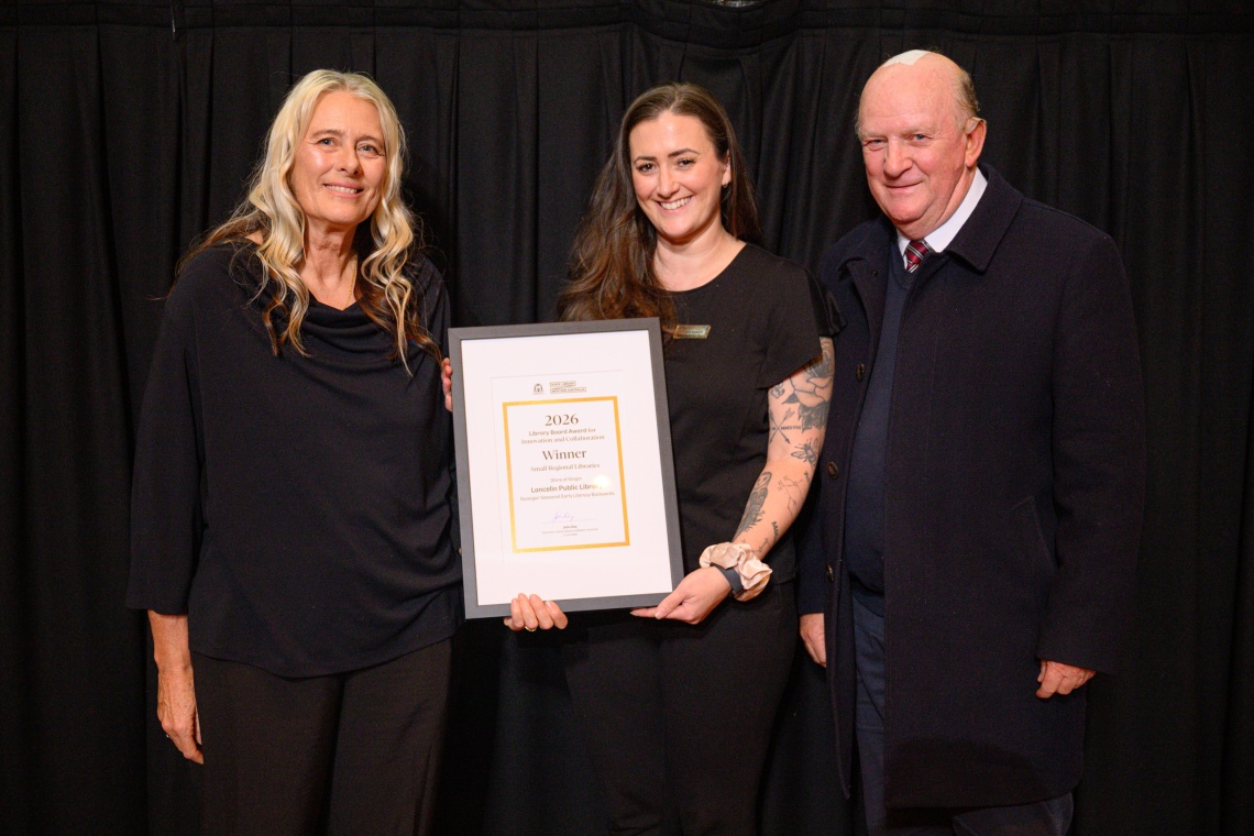 The 2026 Library Board Award for Innovation and Collaboration for Small Regional Libraries went to the Shire of Gingin for Lancelin Public Librarys Noongar Seasons Early Literacy Backpacks 