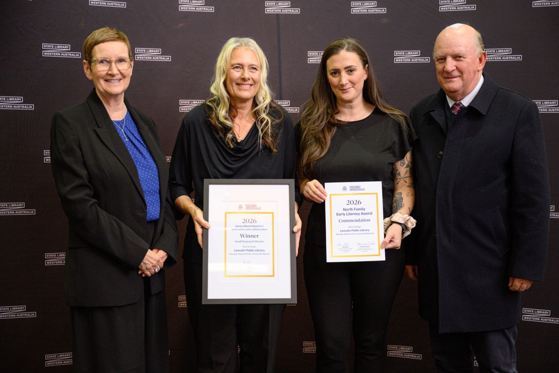The 2026 Library Board Award for Innovation and Collaboration for Small Regional Libraries went to the Shire of Gingin for Lancelin Public Librarys Noongar Seasons Early Literacy Backpacks 