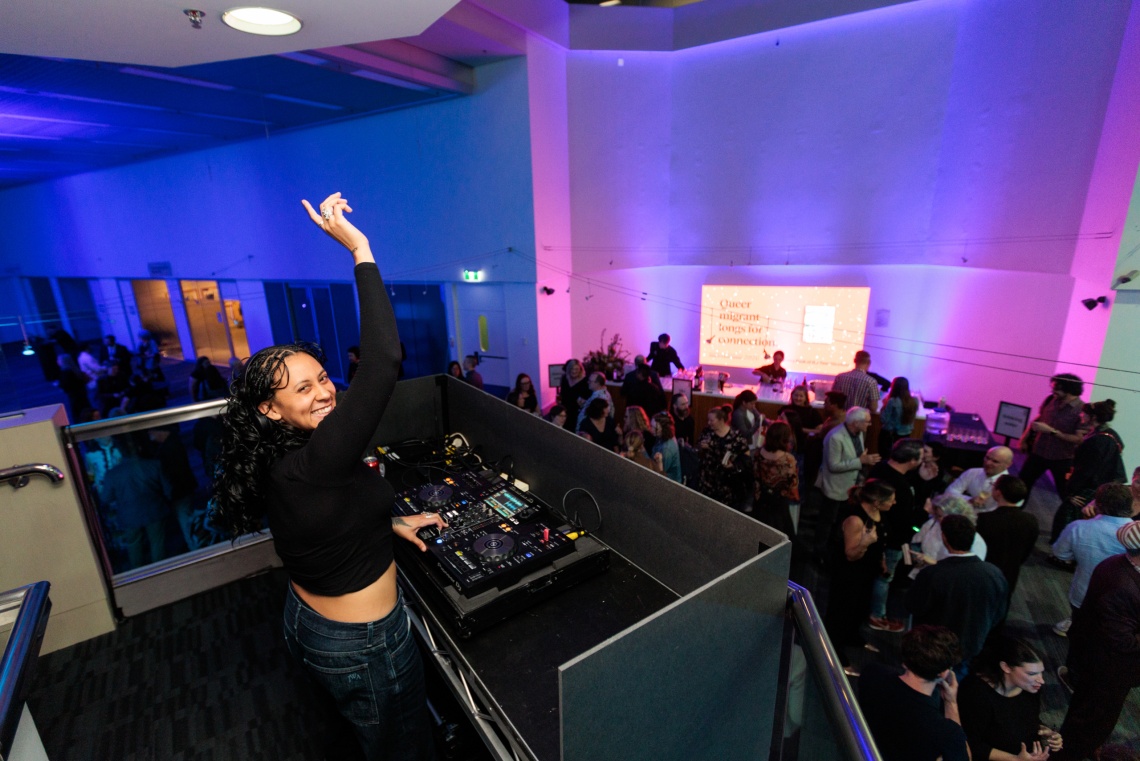 DJ over looking crowd