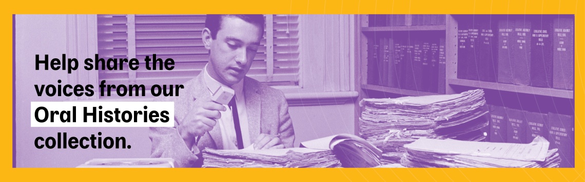 Image of man dictating an oral history into a tape recorder