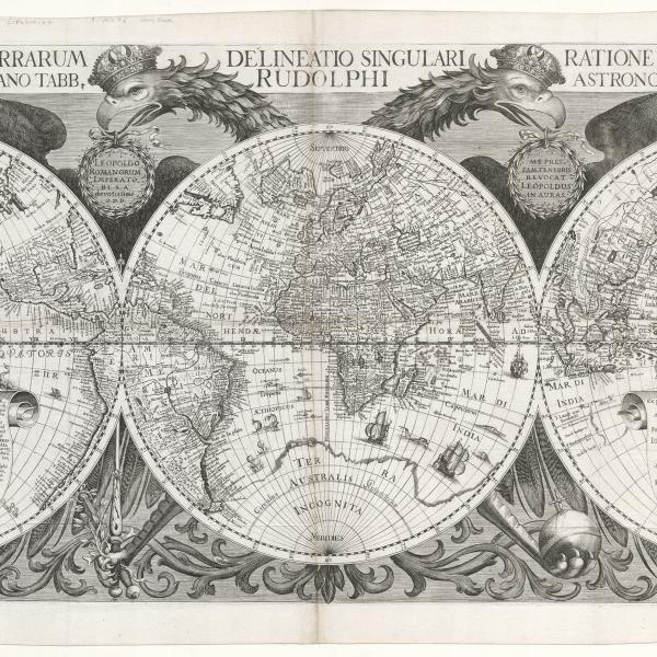Early map of the world designed by Philip Eckebrecht 1658