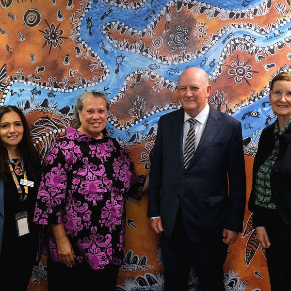 Reflect Reconciliation Action Plan RAP Launch 2024 L-R Shahna Rind Professor Colleen Hayward AM Hon John Day Chairman of the Library Board and Catherine Clark CEO and State Librarian 