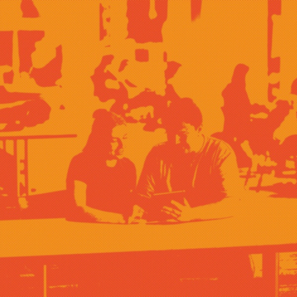 Client Survey promotional image of two people at a desk