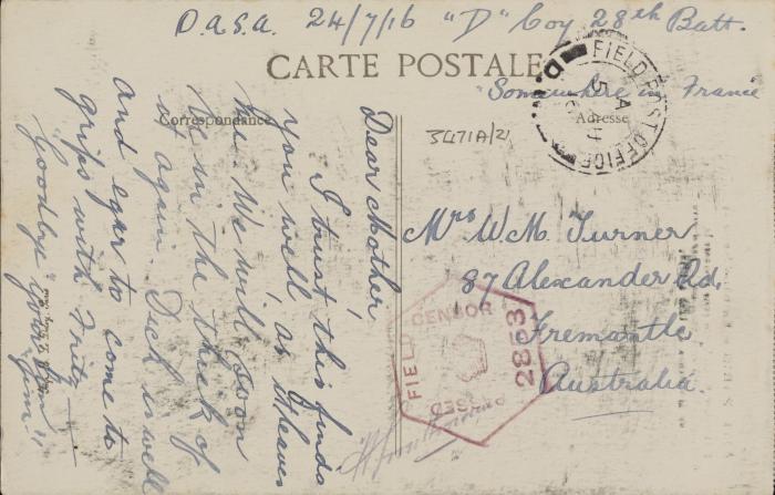  Postcard of Paris sent from France 24 July 1916