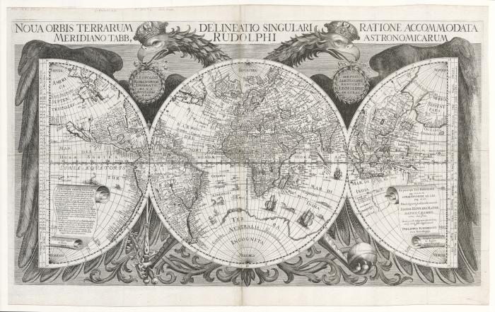 Early map of the world designed by Philip Eckebrecht 1658