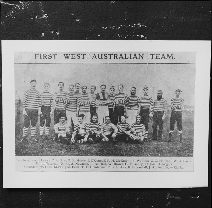 Copy of a photograph of Fremantle Football Club pictured on the Perth Esplanade 24 June 1885