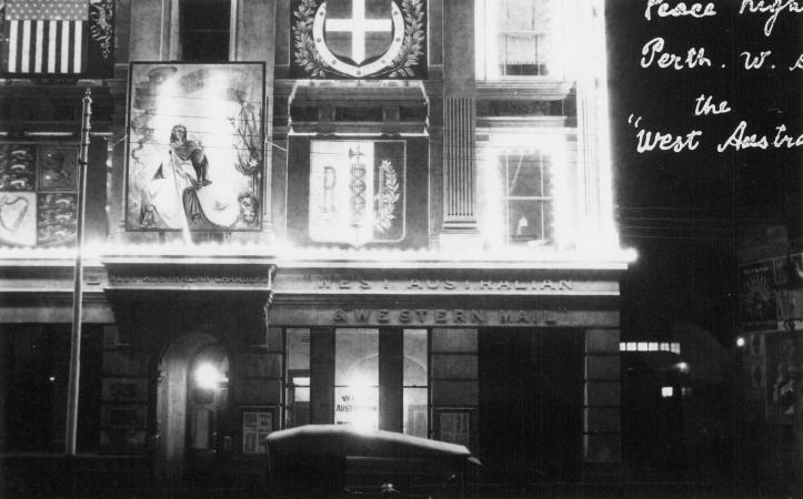 The West Australian building Peace Night illuminations Perth 19 July 1919