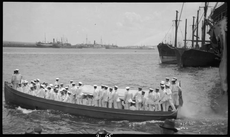 Crew on lighter for Japanese cruisers Asama and Yakumo 13 April 1935
